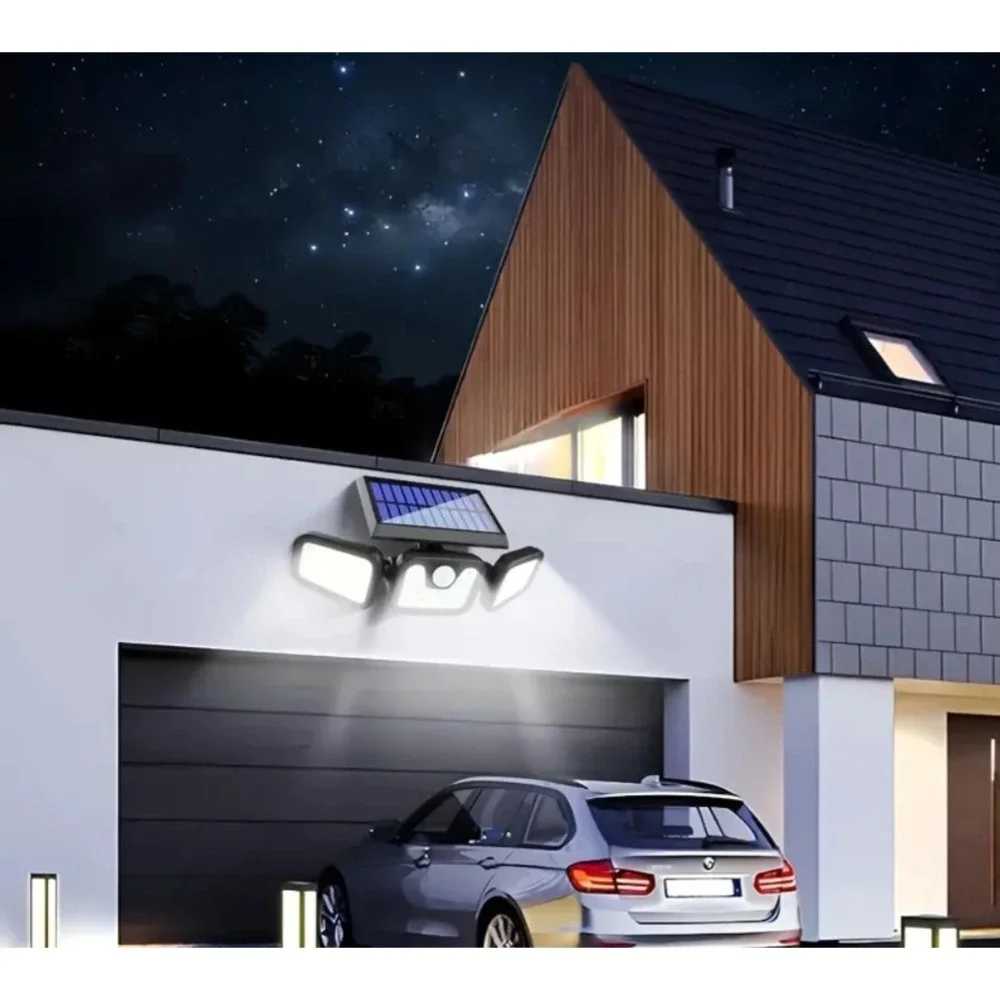 2400 mA Solar Lights Outdoor with Motion Sensor,3 Head 270° Wide Angle Street
